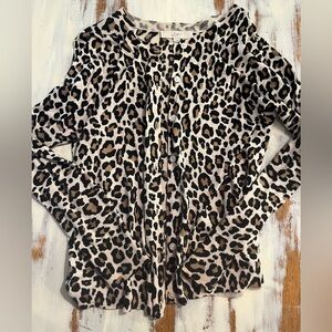 LOFT Women’s Leopard Print Button-Up Cardigan, Size Large!